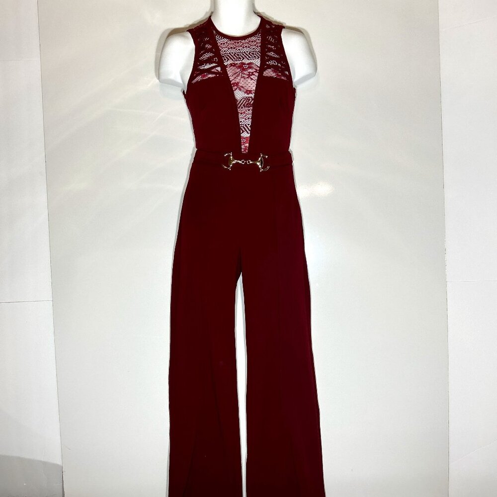 Valentine SZ M Wine colored jumpsuit lace insets party club resort comfy retro